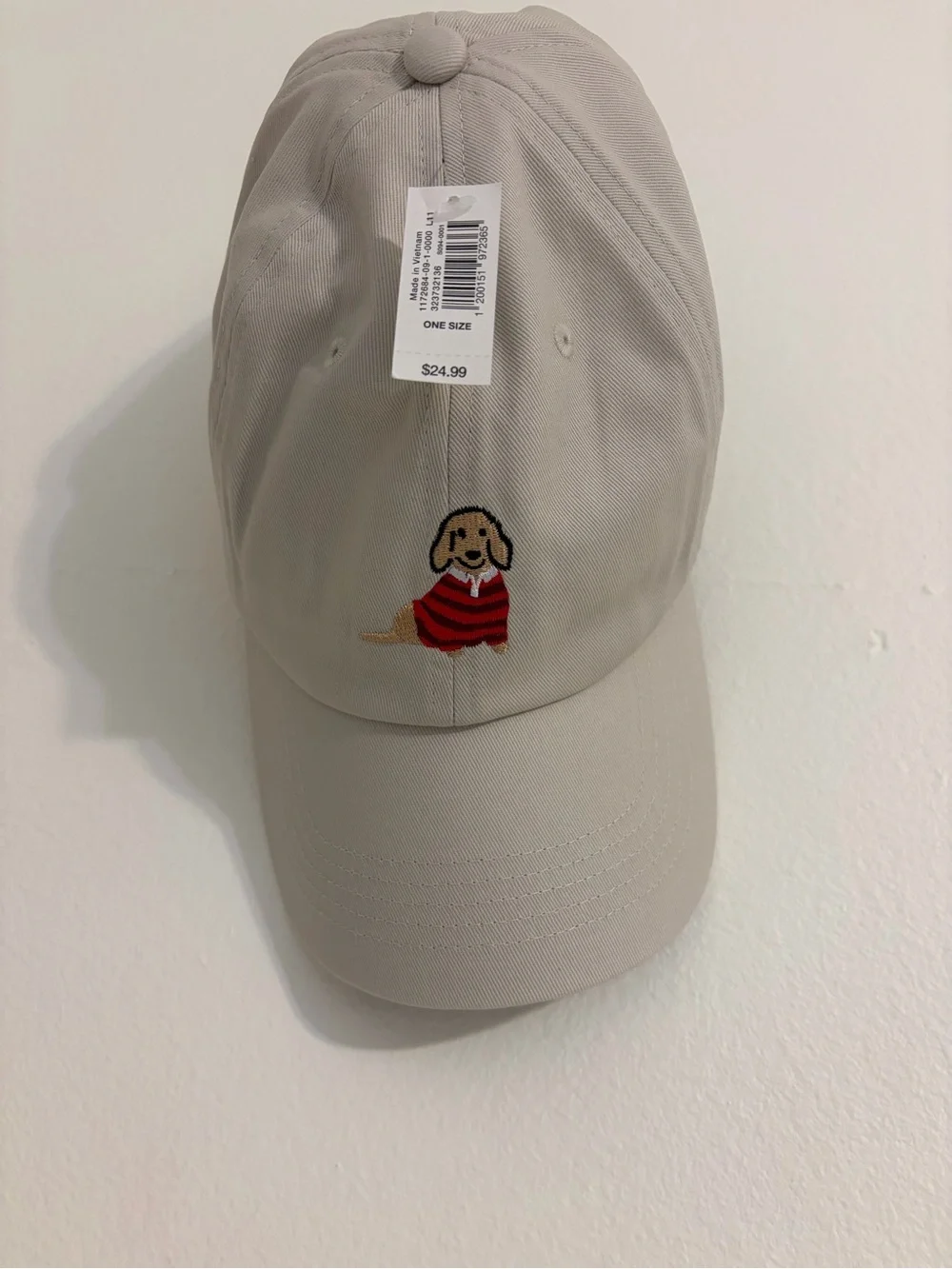 Kids Beige Baseball Cap with Embroidered Doxie